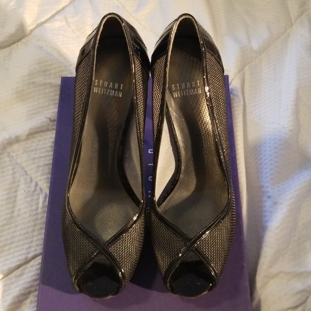 Stuart Weitzman Black Peep-Toe Pumps